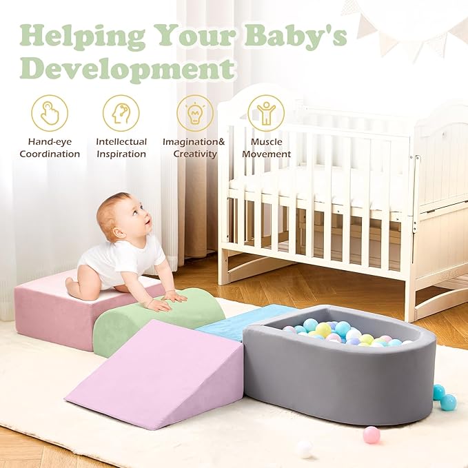 Climbing Toys for Toddlers, Foam Climbing Blocks and Ball Pit for Baby, 5-Piece Soft Toddlers Climbing Toys,Climbing Crawling Toy Soft Foam Blocks Activity Play Set(Balls not Included)