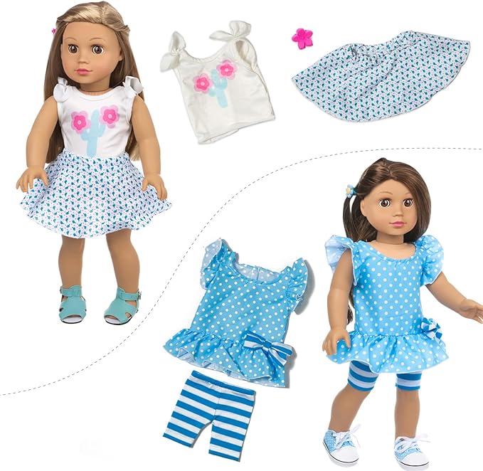 ZQDOLL 23 Pcs American Doll Clothes Dress and Accessories fit American 18 inch Dolls - Including 10 Complete Set of Clothing , Doll Accessories with Hair Bands and Hair Clip