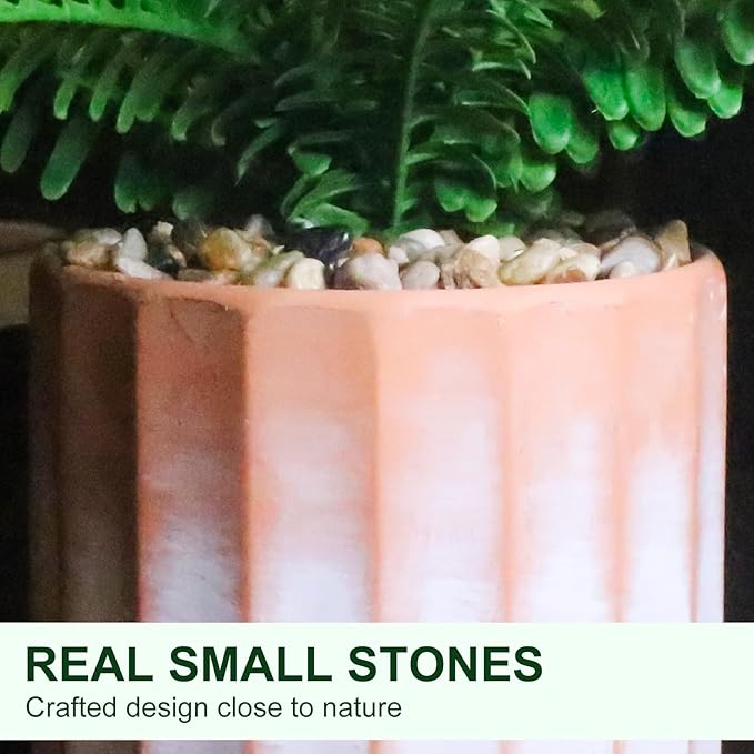 Artificial 21 Fronds Boston Ferns with Pot for Home and Outdoor Decor, Large Faux Fern Plants Decoration for Office & Living Room, Patio, Garden, Suitable for Christmas Decor (Pink & White Pot)