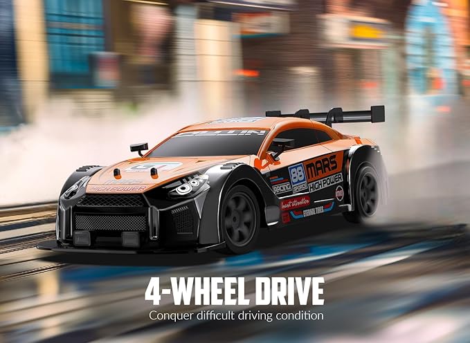 RACENT 1:16 RC Drift Car, 2.4Ghz 4WD 18KM/H Remote Control Car with Spray Mist, Racing and Drifting Wheels, LED Light, 2 Batteries, Sport Model Toys Vehicle for Kids, Boys, Adults