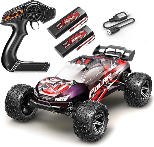 1:8 Fast RC Cars for Adults, 45KM/H High Speed Off-Road Remote Control Truck, 2.4GHz All Terrain RC Car with LED Lights, 2 Rechargeable 2600mAh Batteries, Waterproof, Gift for Men Kids