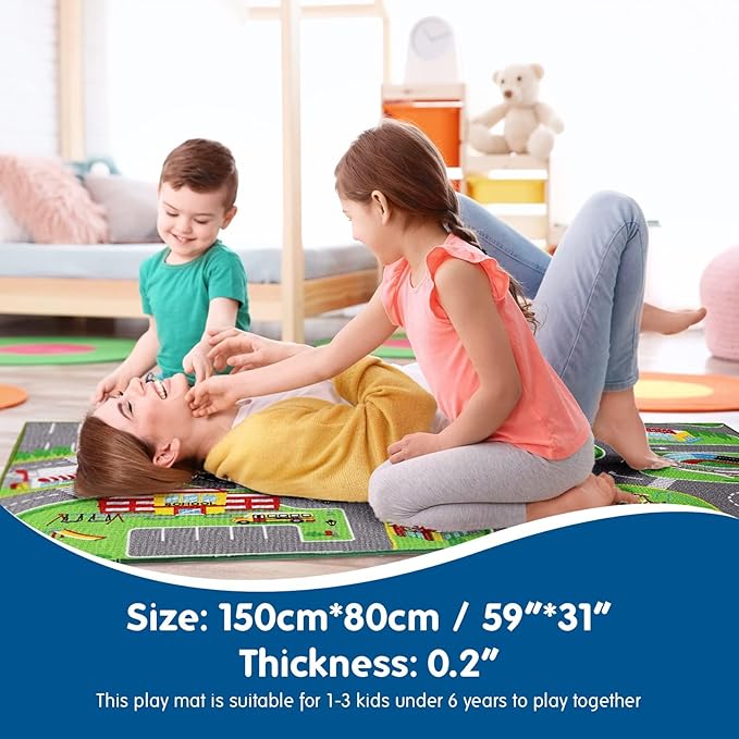 Booooom Jackson Car Rugs for Kids Toy Cars 31X59 Inch,Colorful Fun City Pretend Play - Toddler Car Track Rugfor Bedroom Playroom Non-Slip Backing