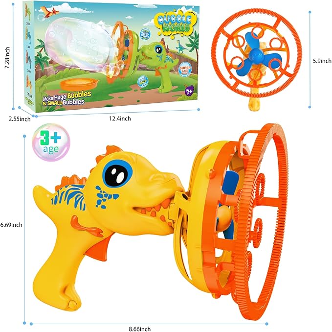Bubble Gun Bubble Machine Dinosaur Bubble Blower Toy for Kids and Toddlers Bubble in Bubble Gun Party Favors Birthday Christmas Easter Gift for 3 4 5 6 7 8 9 Years Old Boys and Girls (Yellow)