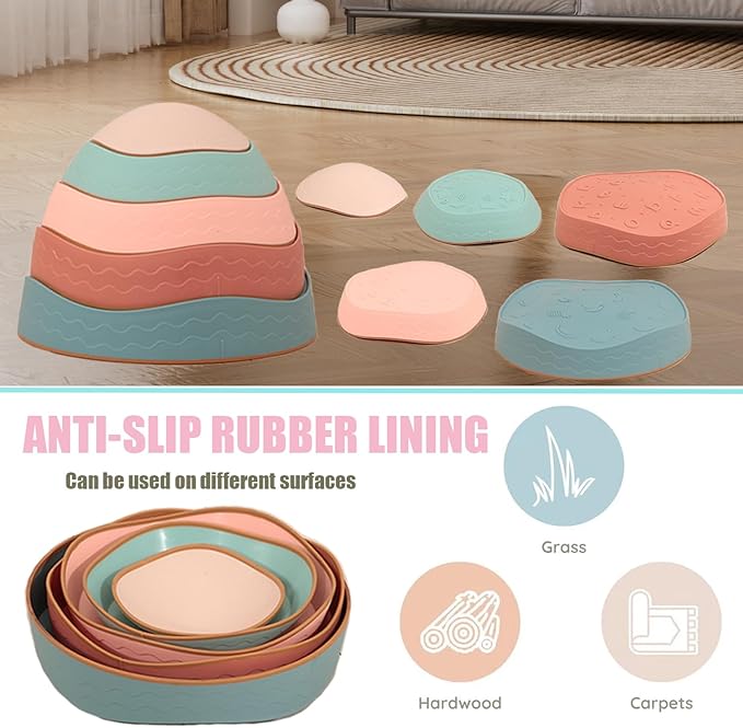 Stepping Stones for kids,Non-Slip Sensory Stepping Stones for Promoting Toddler's Balance Coordination Skills,Obstacle Courses Sensory Toys Outdoor or Indoor Play for Kids Age 3-8