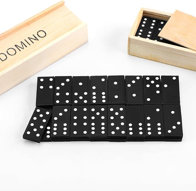 Hungdao 80 Pack Mini Dominoes Set Bulk Double 6 Dominoes Wooden Miniature Classic Board Games Party Favor Travel Box Educational Toys for Adults with Brown Wood Case