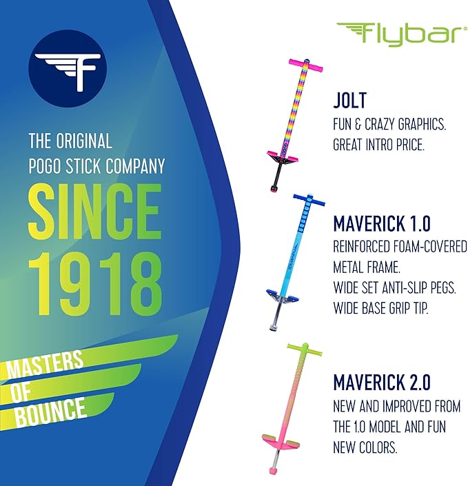Flybar Maverick Pogo Stick for Kids Ages 5+, 40 to 80 Pounds, Perfect for Beginners, Easy Grip Handles, Anti-Slip Pegs, Outdoor Toys for Boys and Girls