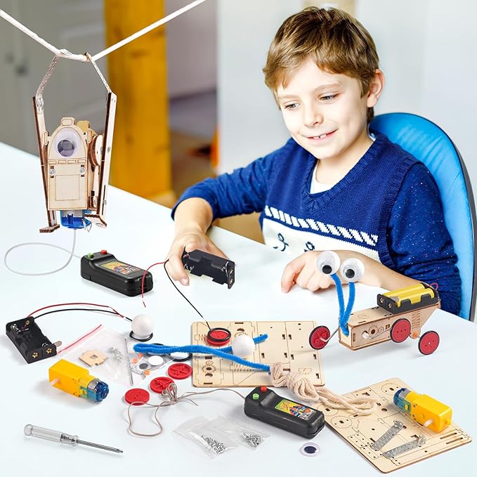 5-in-1 STEM Robot Kit for Kids Ages 5-7 8-10, Wood Building Art Crafts Kits for Boys 6-8 8-12, 3D Wooden Puzzles Robotics Models, Science Woodworking Projects Toys Gifts for Boy 6 7 8 10 12 Year OId