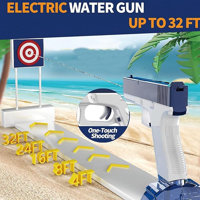 2Pcs Electric Water Guns Battery Powered Water Gun Auto Water Gun Rechargeable Automatic Spray Gun Toys Capacity Range Up to 32 FT Range for Adults & Kids - Blue