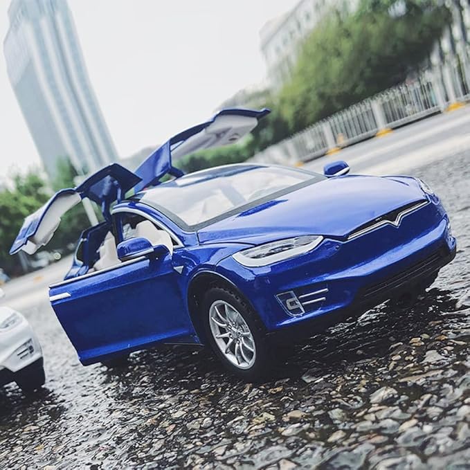 1/24 Scale Diecast Car Model X, Alloy Diecast Toy Cars Pull Back Toys with Sound & Light, Vehicles Toys for Kids Gift Car Lovers Collection (1/24 Model X -Blue)