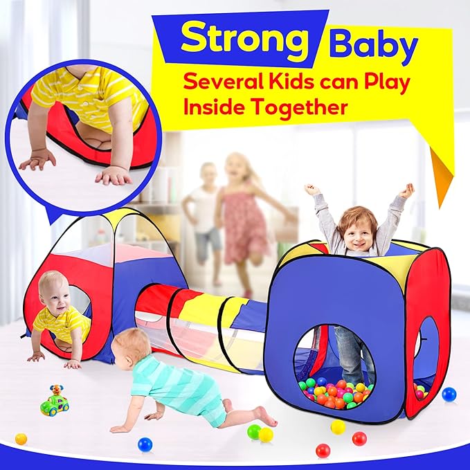 3-in-1 Kids Play Tent with Play Tunnels and Ball Pit, Pop Up Toddler Tent for Boys and Girls, Indoor and Outdoor Playhouse, Gift Idea