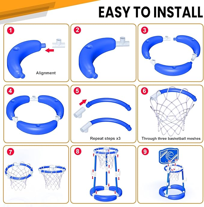 SpringFlower Pool Basketball Hoop with Backboard, Kids & Adults Swimming Pool Floating Basketball Pool Game,Pool Floating Basketball Pool Toy with Ring Toss, 2 Pcs Balls and Pump, Blue