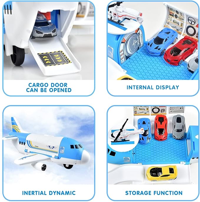 Tuko Transport Cargo Airplane Car Toy Play Set for 3+ Years Old Boys and Girls(Blue)