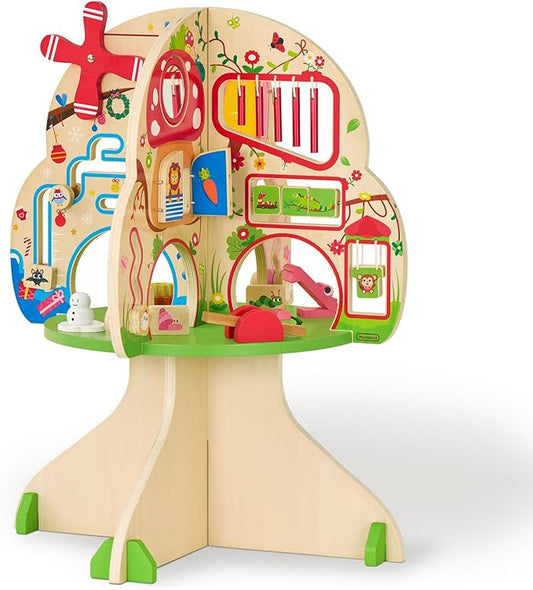 Monläurd® Wooden Tree Activity Center, Activity Center for Baby, Sensory Table for Toddlers 1-3, Activity Cube, Activity Table, Daycare Furniture, Daycare Essentials, Montessori Busy Board
