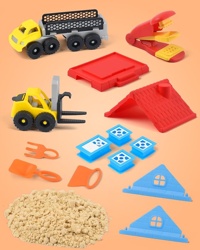 Sand Play Set,Construction Sensory Bin with Moldable Self-Sticking Play Sand for Kids, Sensory Building Toy Set for Kids Age 3+, Birthday Gift Idea