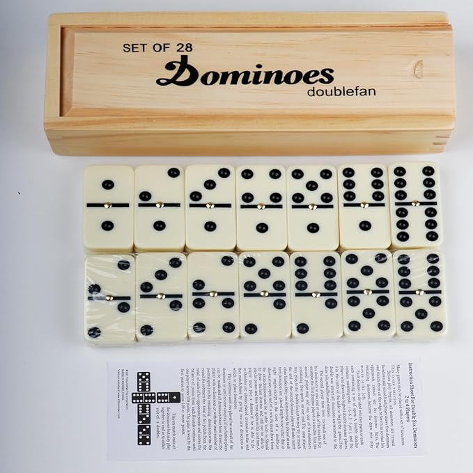 Dominos Set for Adults, Double 6 Domino Game, Double Six Standard Domino with Natural Wooden Box, 28 Tiles,Tradditional Board Game for Adults and Elderly.