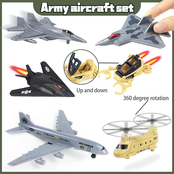 CORPER TOYS Military Base Set with Tank,Airplane,Fighter Jet,Mini Army Men Action Figures,Play Map with Vehicles Accessories Playset for Kids Gift for Birthday