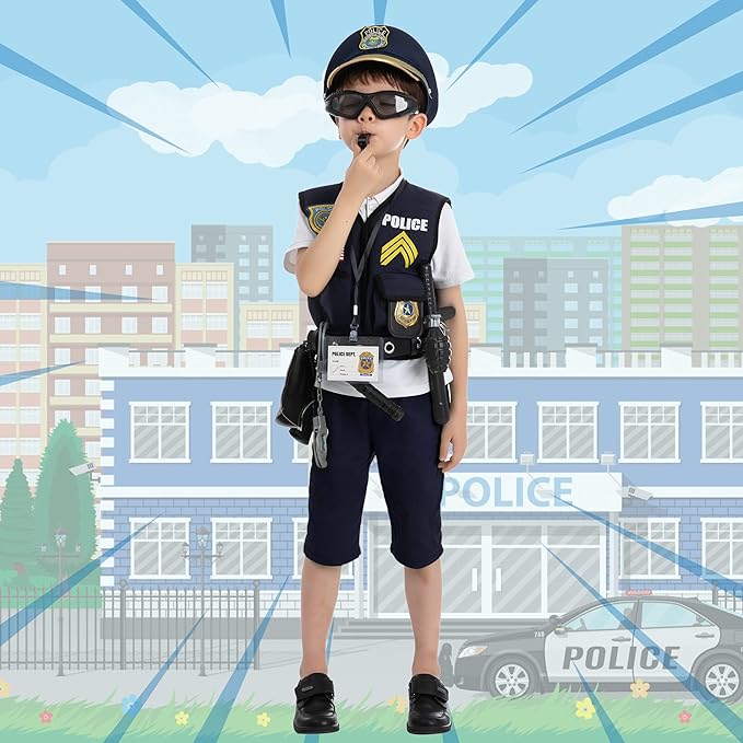 JOYIN 14 Pcs Police Pretend Play Toys Hat and Uniform Outfit for Halloween Dress Up Party, Officer Costume, Role-playing