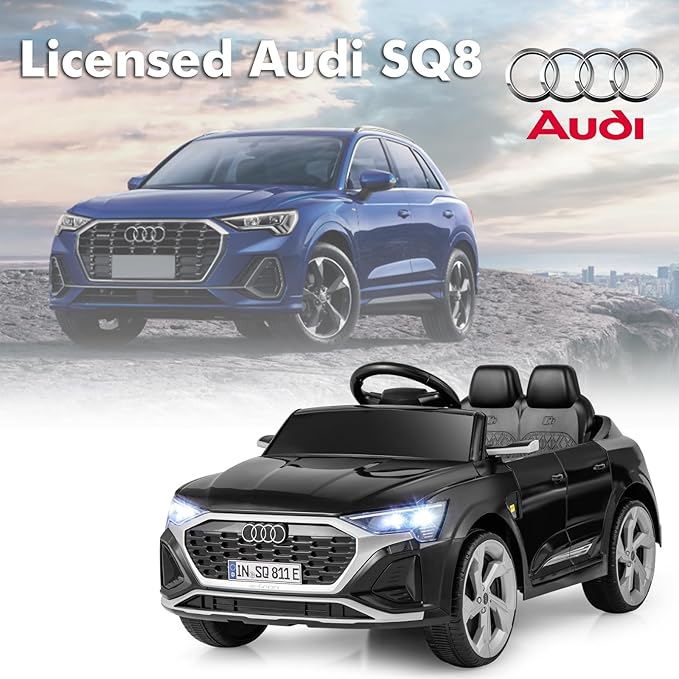 Licensed Audi SQ8 Ride on Car by INFANS, Battery Powered Electric Vehicle for with Remote Control, Adjustable Music, LED Lights, Suspension, Driving Toy Gift for Kids Toddler Age 3+ (Black)