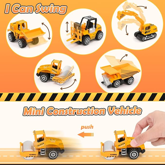 Construction Sandbox Toys Kids Play Sand Kit, 3.1lbs Sand & Large Tower Crane & 5 Trucks & 13 Signs & 14 Molds, Beach Building Castle Table Sensory Bin Toy for Toddler Boy 3-8 Years Old