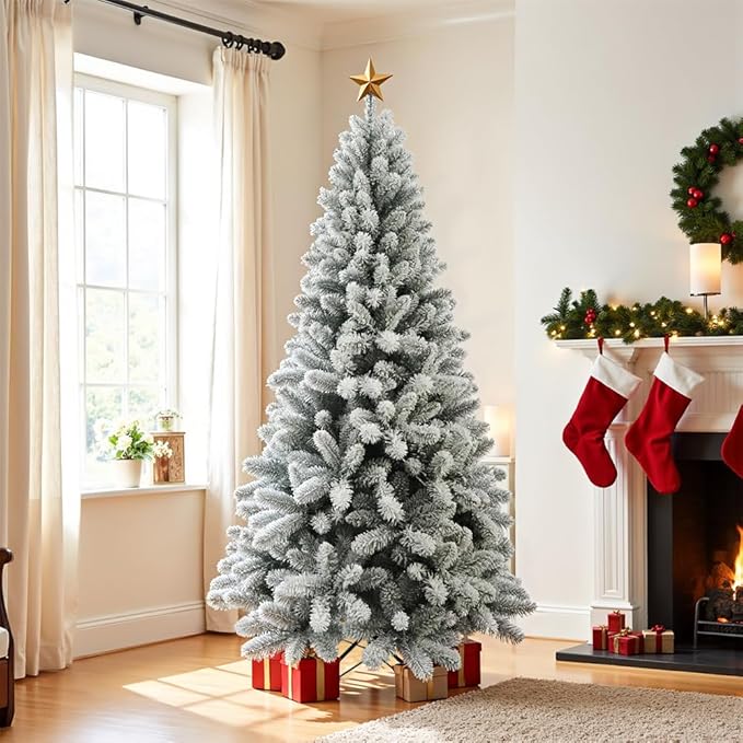 CHILLSUN Pre-Lit Artificial Christmas Tree with Lights 7.5ft, Holiday Party Decorations Indoor with 1364 Branch and 550 Warm LED, Metal Reinforced Base Easy Assembly