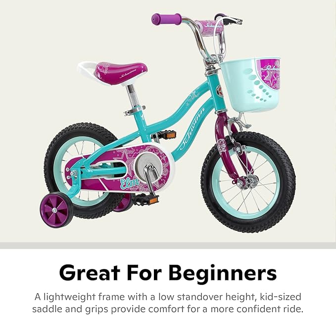 Schwinn Elm Bike, 12 Inch Bike for Kids Ages 2-4, SmartStart Ergonomic Design for Kids, Adjustable Seat Grows with your Child, Rear Coaster Brake and Front Caliper Brake, Training Bicycle