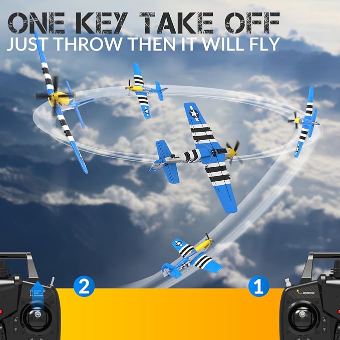 RC Plane for Adults and Kids, 4 Channel Hobby Remote Control Airplane P51 Mustang Fighter with 6-Gyro System for Beginners Learning to Fly