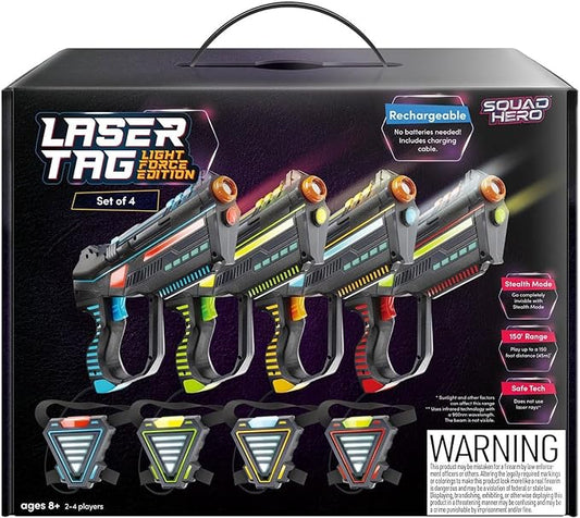 Rechargeable Laser Tag for Kids, Teens & Adults - Boys Gifts - Blasters & Vest Sensors - Fun Ideas Age 8+ Year Old Toys - 4 Set - Lazer Teen Boy Games - Boys & Girls Outdoor Teenage Group Activities
