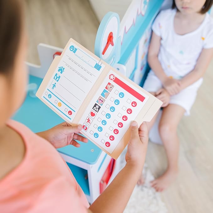 Melissa & Doug Wooden Get Well Doctor Activity Center - Waiting Room, Exam Room, Check-In Area - FSC Certified