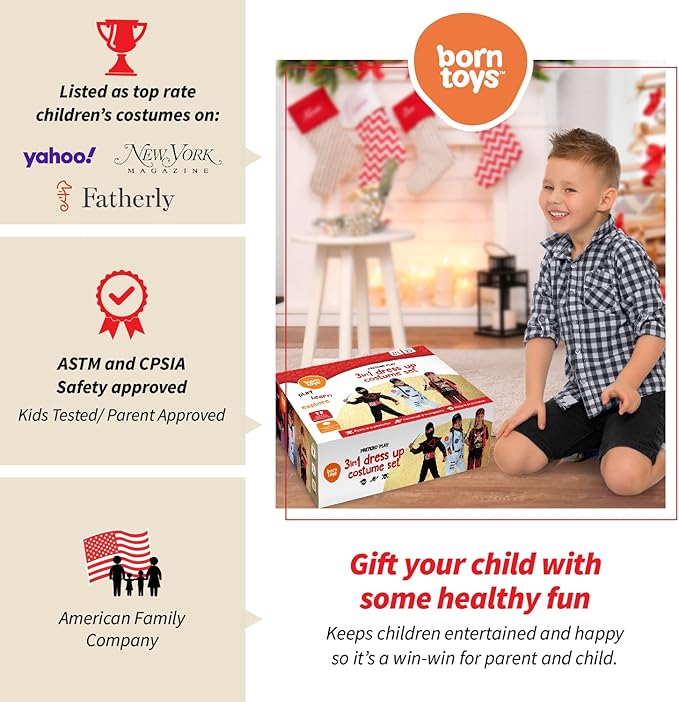 Born Toys 3-in-1 Kids' Dress Up & Pretend Play Set - Kids Pirate, Ninja & Astronaut Costumes for Ages 3-7