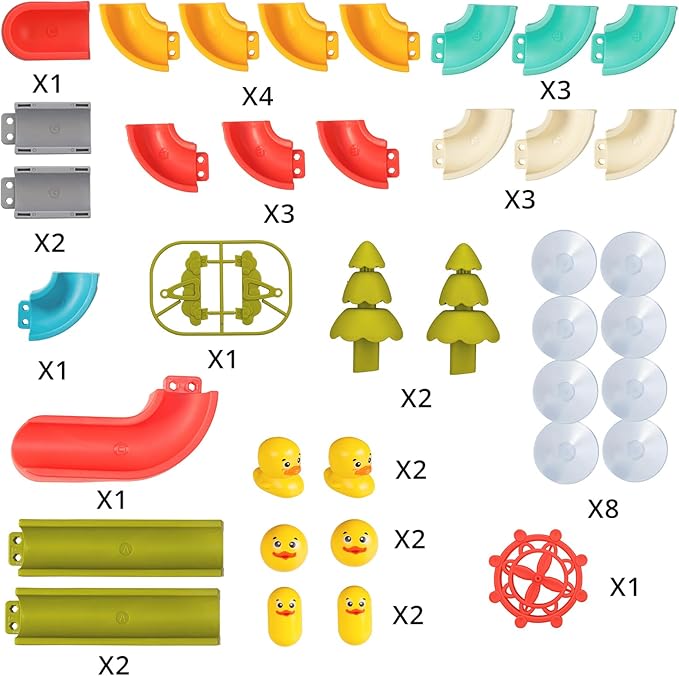 38 PCS Duck Slide Toys, Bath Toys for Kids Ages 4-8, DIY Building Kit for Ages 5-7, Bathtub Time Birthday Gifts for Toddler 3 + Year Old