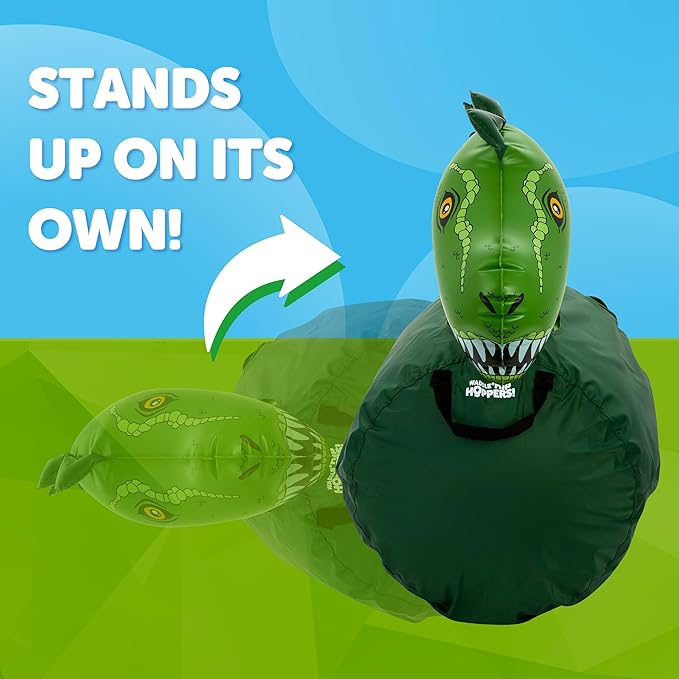 WADDLE Large Inflatable Bouncy Hopper - Ride On, Indoor, Outdoor Toys, Bouncy Horse for Girls and Boys, Durable, Easy Grip Handles, Dinosaur Toys, Kids, Up to 250lbs, Ages 5 and Up (Trex)