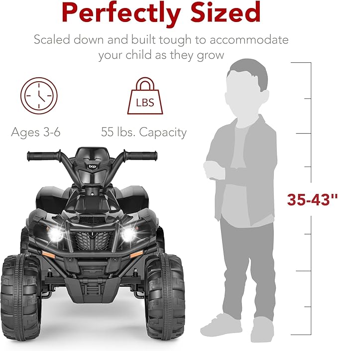 Best Choice Products 12V Kids Ride-On Electric ATV, 4-Wheeler Quad Car Toy w/Bluetooth Audio, 2.4mph Max Speed, Treaded Tires, LED Headlights, Radio - Black