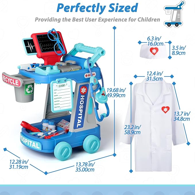 Liberry Doctor Kit for Toddlers Aged 2 3 4 5, Pretend Doctor Playset for Kids with Cart, Costume and Stethoscope, Role Play Medical Toys for Girls Boys (Green)