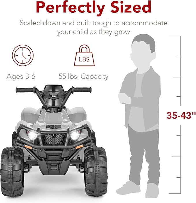 Best Choice Products 12V Kids Ride-On Electric ATV, 4-Wheeler Quad Car Toy w/Bluetooth Audio, 2.4mph Max Speed, Treaded Tires, LED Headlights, Radio - Gray