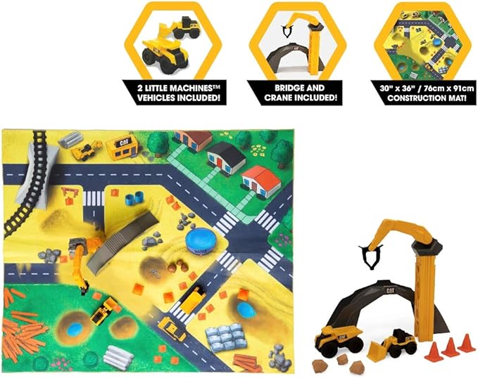 CAT Construction Toys, CAT Little Machines Vehicles Play Mat with Collectible Construction Vehicles, Sensory Toys for Kids Ages 3 and up