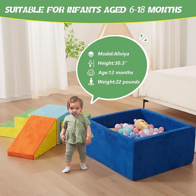 6 Pieces Foam Climbing Blocks with Ball Pit,Kids Soft Play Climbing for Toddlers,Baby Climbing Toys Indoor,Modular Washable PlaySet for Playroom,Crawl & Tumble,Colorful(Balls Not Included)