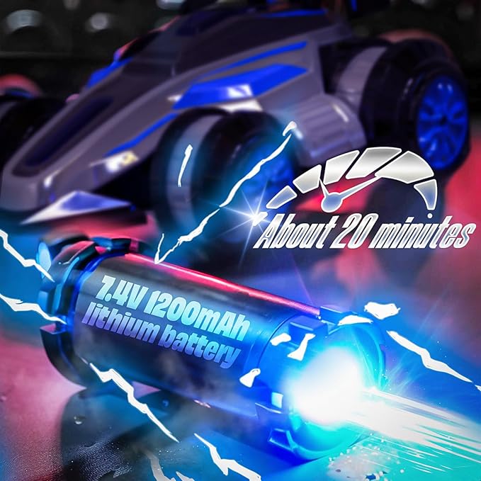 1:14 Remote Control Roll Stunt Car for Boys 360°Rotating 4WD RC Cars with Lights Music Upright Walking Four-Wheeled Rollover Toy Car Presents for Age 6-12(Blue)