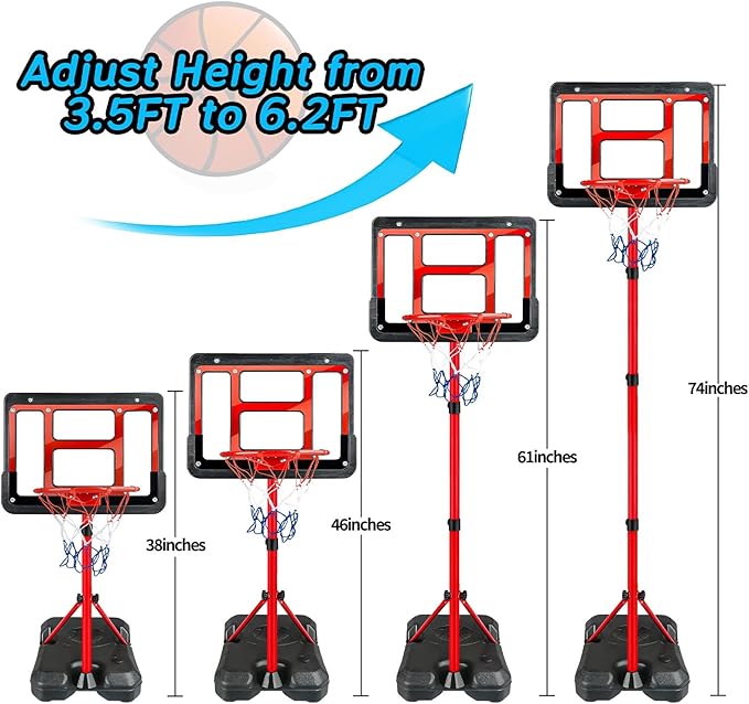 Boys Toy Gifts for 3 4 5 6 7 8 Years Old, Kids Basketball Hoop Adjustable Height 3.5FT-6.2FT, Mini Basketball Hoop for Kid Boys, Basketball Goal Toys Outdoor Indoor Game Gifts for Boys