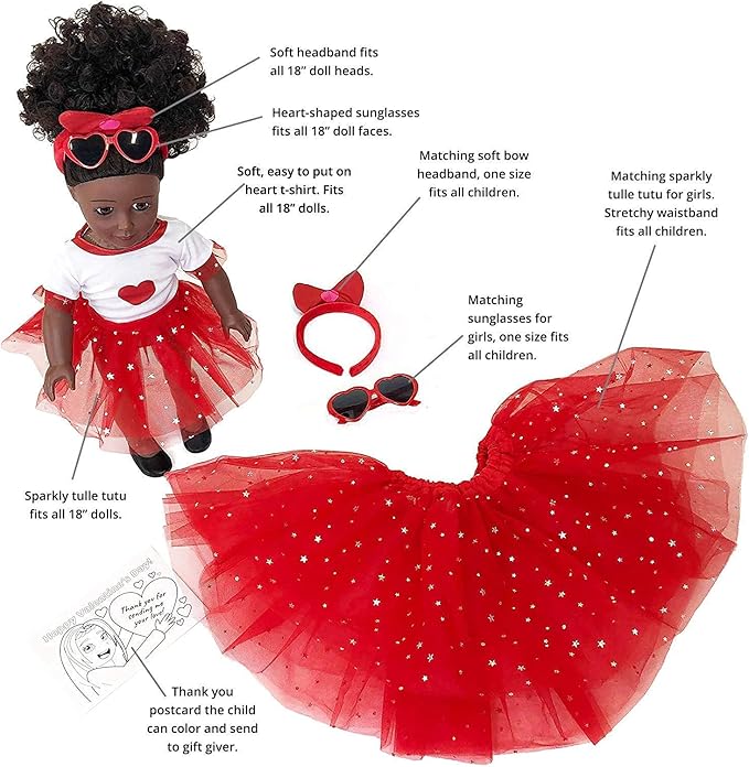 Playtime by Eimmie 18 Inch Doll Clothes and Accessories, Holiday Day Outfit with Red Tutu Dress & Matching Headband, Clothing Sets & Stuff - Fits American, Generation & Similar 18” Dolls for Girls