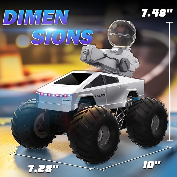 Summer Toys 1:16 RC Car with Water Gun - 2.4 GHZ Remote Control Car, 4WD All Terrain Amphibious Assault Cybertruck, Electric Vehicle Outdoor Pool Toys for Kids, Gifts for Boys Girls Age 5+ Years Old