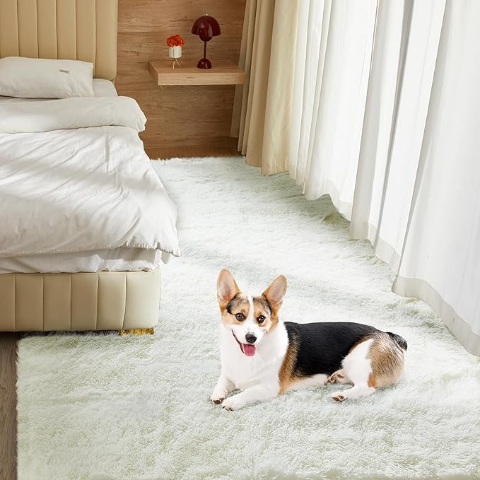 Ultra Soft Rug for Living Room,Cream White Fluffy Shag Area Rug for Bedroom, Modern Shaggy Carpets Fuzzy Rug for Kids Boys Girls Dorm Nursery Home Decor Aesthetic, Upgrade Anti-Skid, 3X4