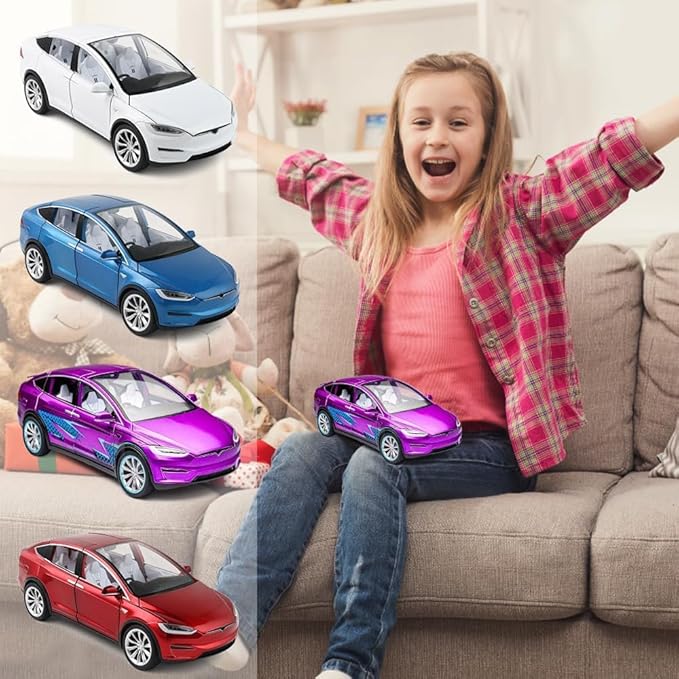 Zinc Alloy X Car Model,1:24 Scale Simulation Casting car Model Pull Back Diecast Toy Car, Mini Vehicles Toys with Lights and Music for Toddlers Kids Children Birthday Gift(White)