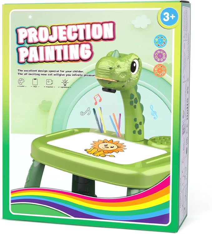 Drawing Projector for Kids, Art and Crafts, Drawing Board with Music, Color Pens, Pencils, Crayons, Scrapbook, Dinosaur Sticker Book, Ideal Toy for 3+ Year Old Girls & Boys (Dinosaur Kit)