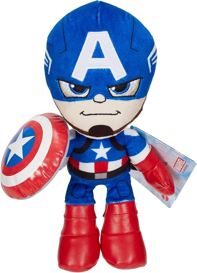 Marvel Plush Character Figure, 8-Inch Captain America Super Hero Soft Doll in Fun-to-Touch Fabrics, Collectible Gift for Kids & Fans Ages 3 Years Old & Up