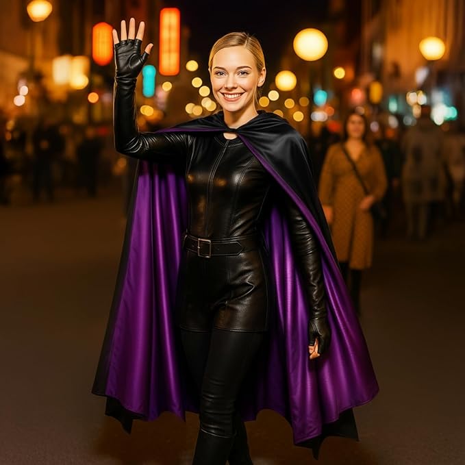 Haysandy Bat Cape Costume Unisex Reversible Satin Capes for Women for Halloween Hero Party Vampires Cosplay Costume