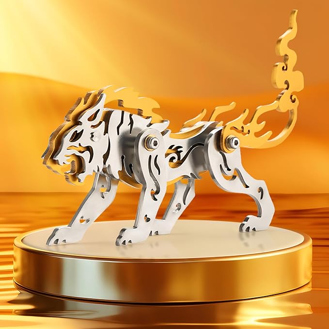 3D Metal Puzzles,3D Metal Puzzle for Adults,Mechanical Model Kit Zodiac Tiger Gold,Steel 3D Puzzles Stainless Steel Ornaments for Adults Home Decor Art Craft Gifts Toys.