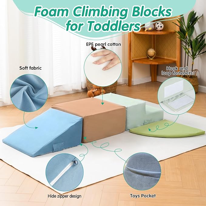 Large 4 Pcs Toddler Climbing Toys Indoor, Foam Climbing Blocks with Velcro - Ideal Gift