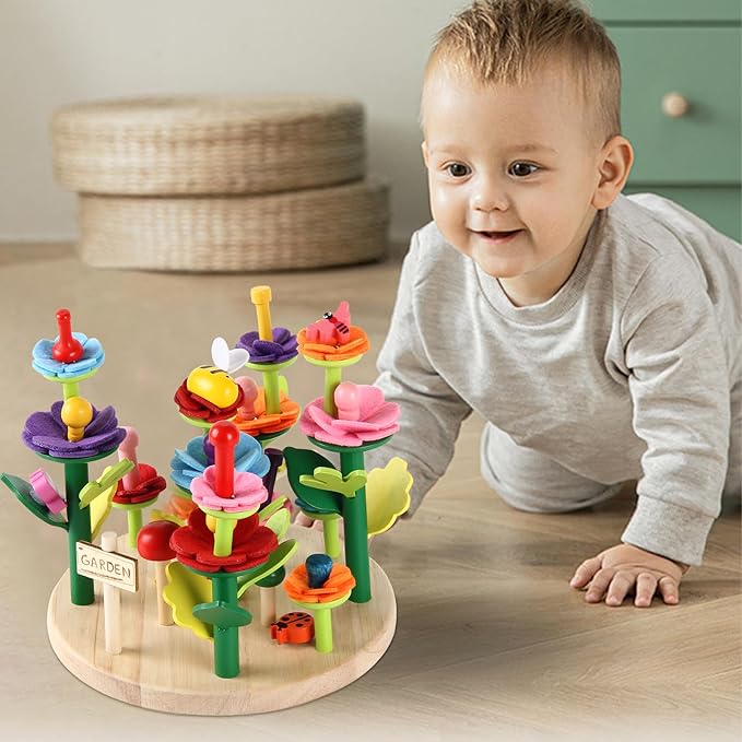 Wooden Flower Garden Building Toys for Kids, STEM Educational Activity Preschool Kit Gift for Boys Girls Age 3 4 5 6 7 Years Old, Stacking Game for Toddlers Build a Bouquet Spring Gifts