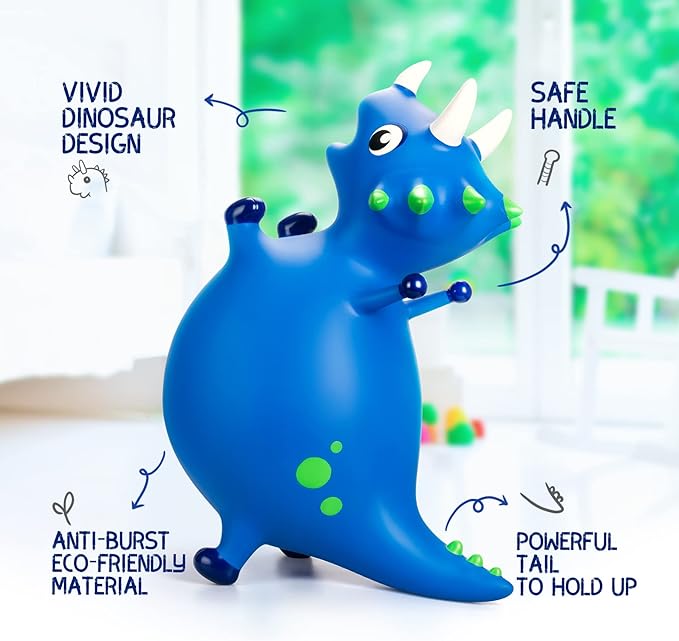 ZOOJOY Bouncy Dinosaur Hopper, Inflatable Dino Bouncing Animal for Toddlers, Indoor Outdoor Ride On Bouncing Horse W/Pump, Hopping Toys Gift for 4 5 6 7 8 Year Old Boy Girl