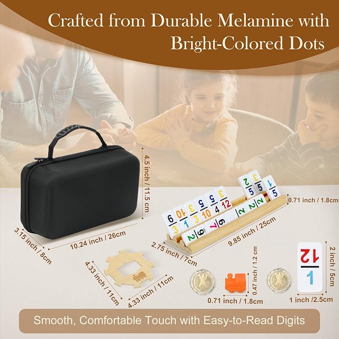 4 Player Games, Mexican Train Dominoes Set with Numbers, 4 Wooden Racks, 91 Tiles, Portable Case, D12 Dominos Set for Adults, Board Game for Adults, Easter Basket Stuffers, Easter Gifts for Men Women